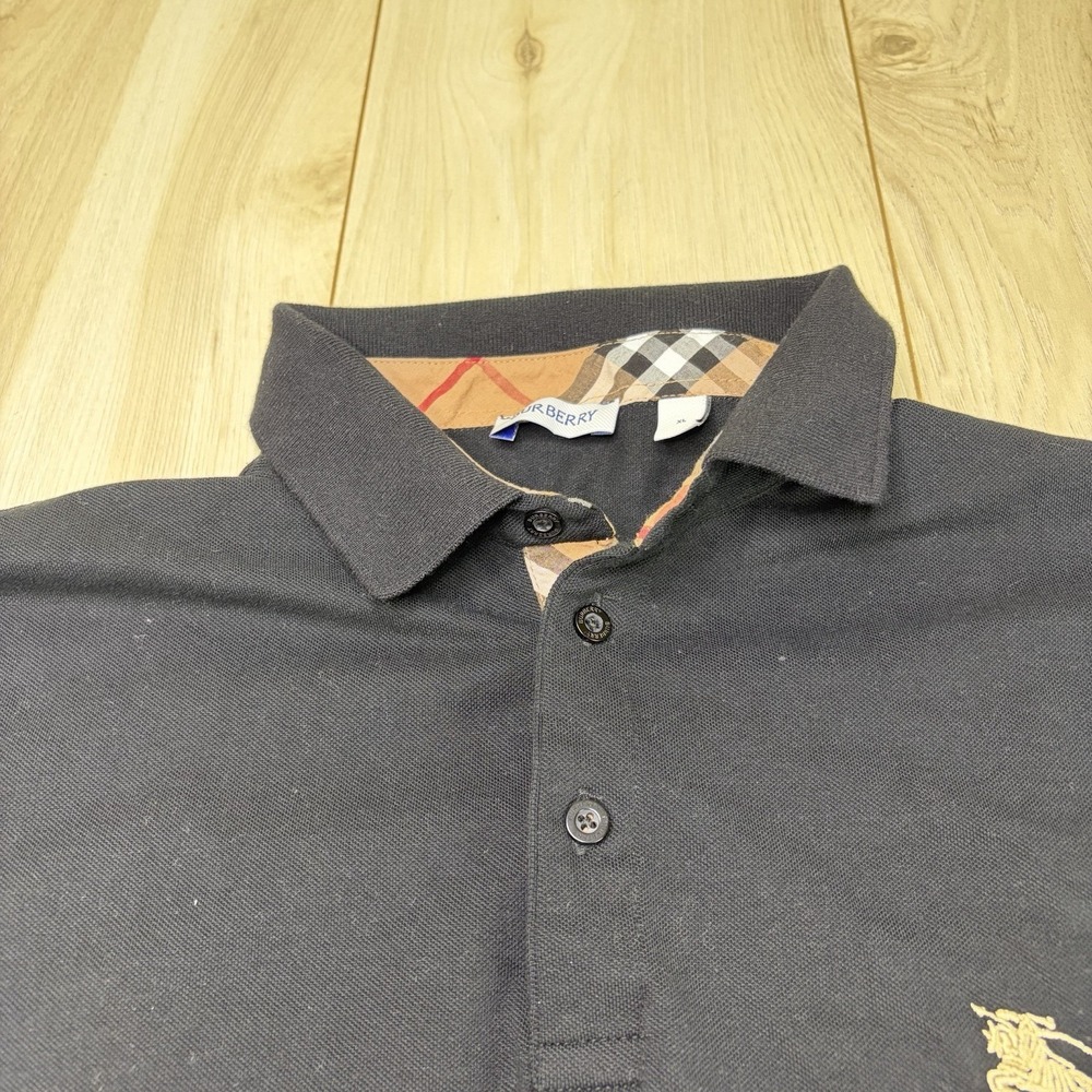 Burberry London Men's Check Pattern Polo Shirt Black Size XL Slim Fit Logo - Picture 4 of 12